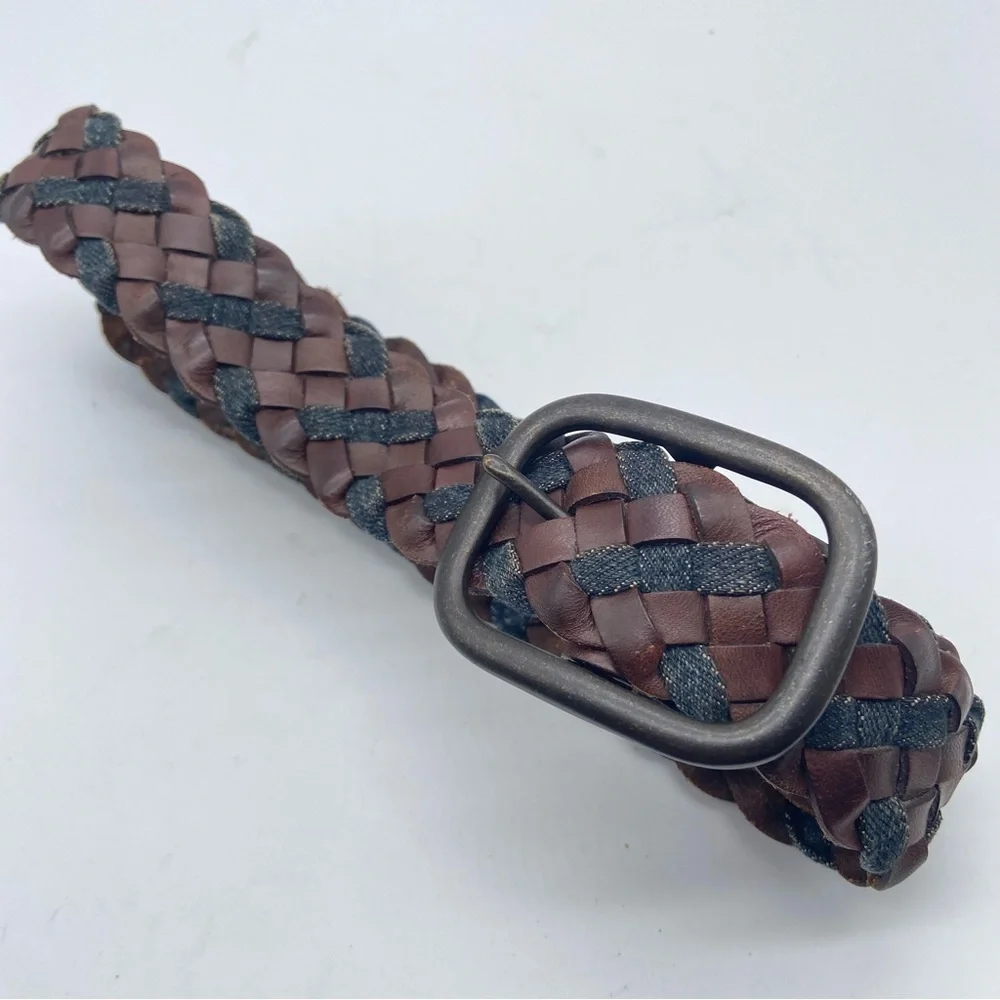 Gap Braided Leather Belt Chestnut Brown Denim Small‎
